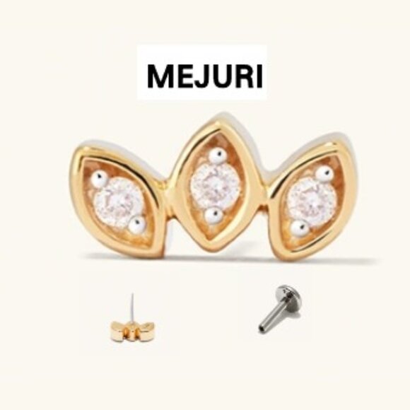 Piercing Studio - Marquise Diamond Bar Flat Back Stud - One Pair - Picture 1 of 3